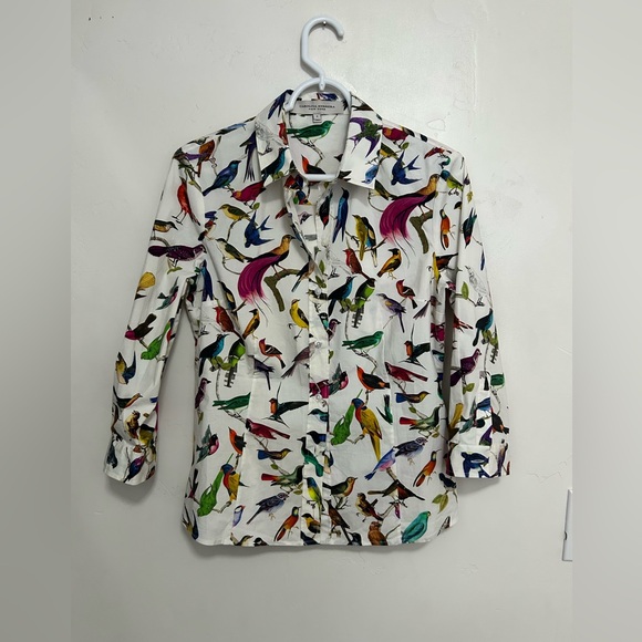 Carolina Herrera Multicolor Bird Print Button-Up Top size 6 - Picture 1 of 4